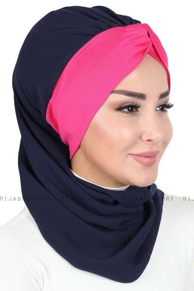 Gill - Hijab Pratico Blu Navy & Fucsia