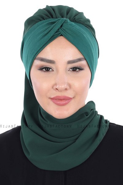 Gill - Hijab Pratico Verde Scuro & Verde Scuro