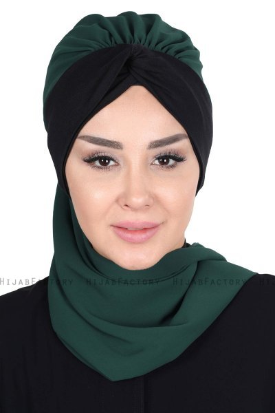 Gill - Hijab Pratico Verde Scuro & Nero