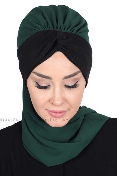 Gill - Hijab Pratico Verde Scuro & Nero
