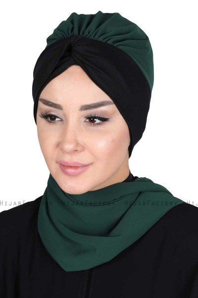 Gill - Hijab Pratico Verde Scuro & Nero
