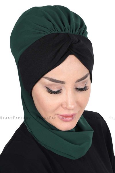 Gill - Hijab Pratico Verde Scuro & Nero