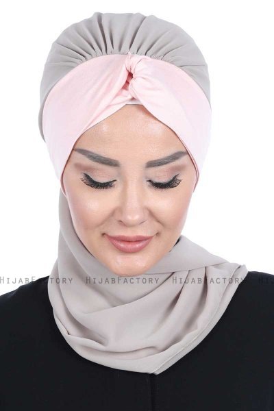 Gill - Hijab Pratico Taupe & Rosa Antico
