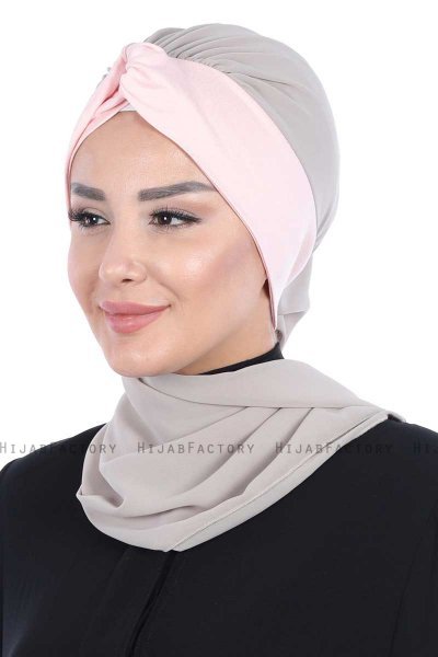 Gill - Hijab Pratico Taupe & Rosa Antico