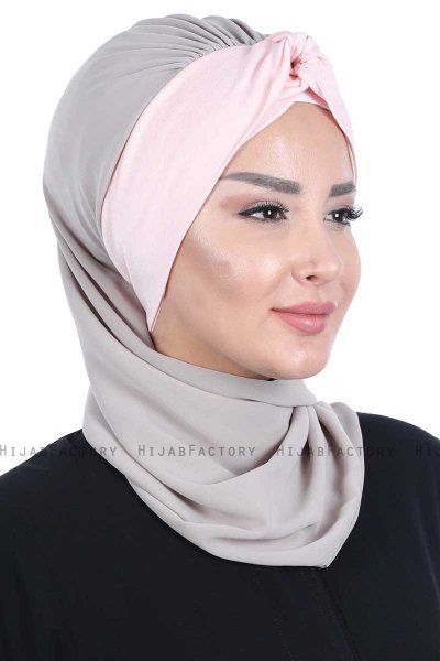 Gill - Hijab Pratico Taupe & Rosa Antico