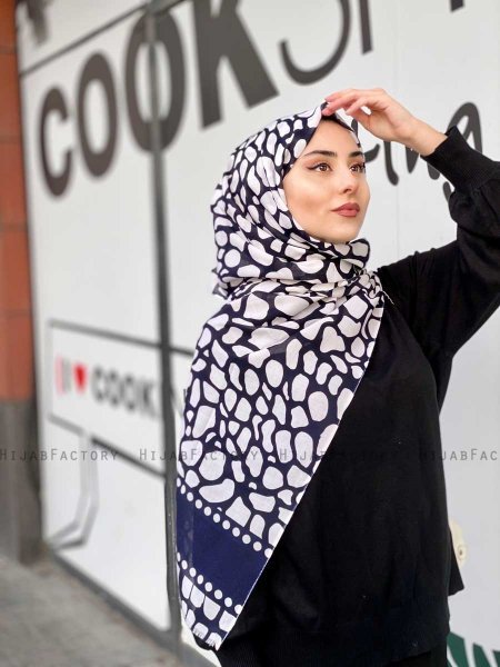 Iza - Hijab Fantasia Di Cotone Blu Navy Bianca - Mirach