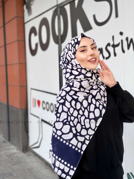 Iza - Hijab Fantasia Di Cotone Blu Navy Bianca - Mirach