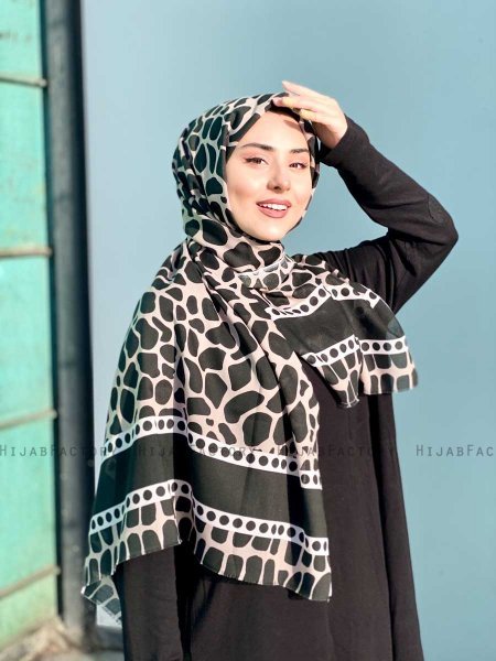 Iza - Hijab Fantasia Di Cotone Nero & Creme - Mirach