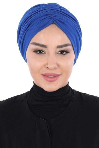 Jill - Turbante Di Cotone Blu - Ayse Turban
