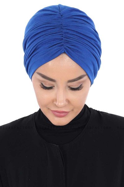 Jill - Turbante Di Cotone Blu - Ayse Turban
