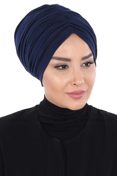 Jill - Turbante Di Cotone Blu Navy - Ayse Turban