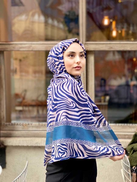 Kadifa - Hijab Fantasia Di Cotone Blu Navy & Beige - Mirach