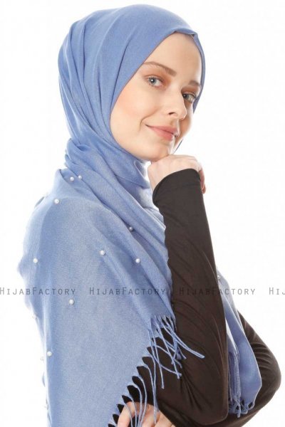 Kadri - Hijab Azzurro Con Perle - Özsoy
