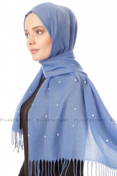 Kadri - Hijab Azzurro Con Perle - Özsoy