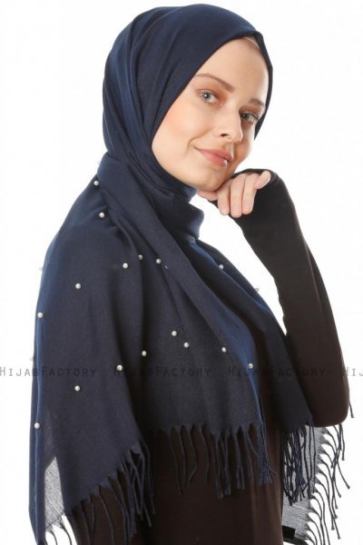 Kadri - Hijab Blu Navy Con Perle - Özsoy