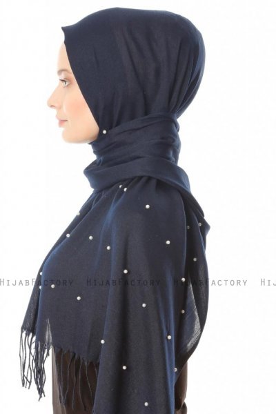 Kadri - Hijab Blu Navy Con Perle - Özsoy