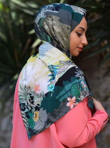 Khawla - Hijab Fantasia Di Cotone Verde & Cachi