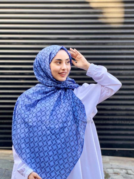 Mahek - Hijab Di Cotone Fantasia Blu