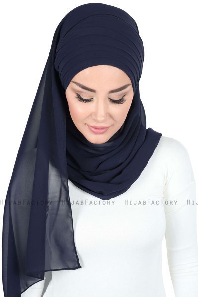 Malin - Hijab Chiffon Pratico Blu Navy