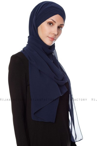 Mehtap - Chiffon Hijab Pratico One Piece Blu Navy