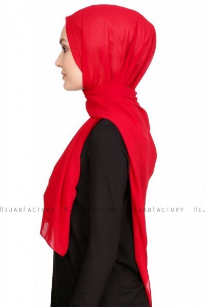 Merve Röd Krep Chiffon Hijab 4A169c