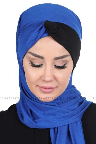 Mikaela - Hijab Cotone Pratico Blu & Nero