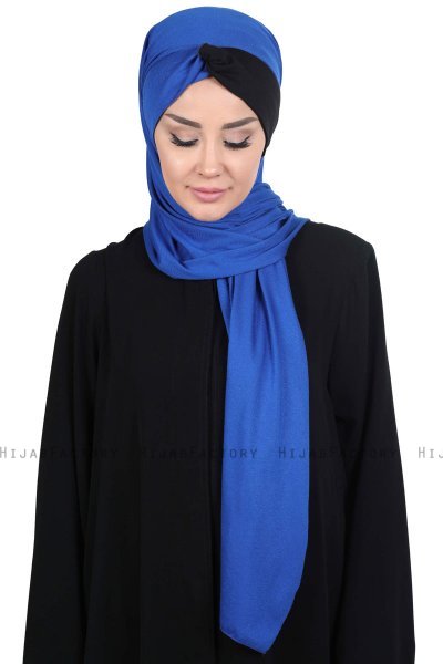 Mikaela - Hijab Cotone Pratico Blu & Nero