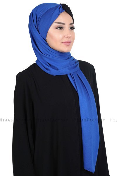 Mikaela - Hijab Cotone Pratico Blu & Nero