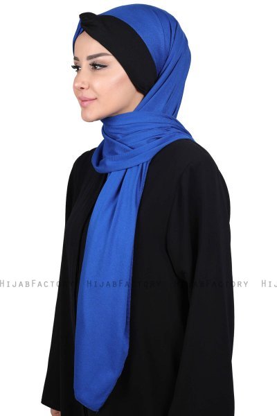 Mikaela - Hijab Cotone Pratico Blu & Nero