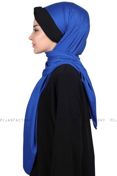 Mikaela - Hijab Cotone Pratico Blu & Nero