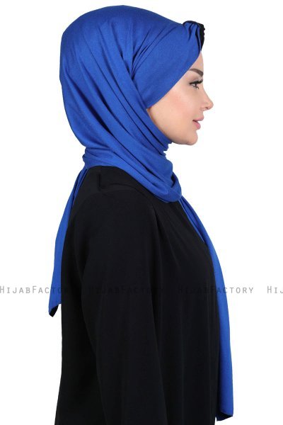 Mikaela - Hijab Cotone Pratico Blu & Nero