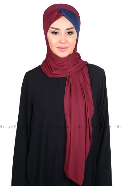 Mikaela - Hijab Cotone Pratico Bordò & Blu Navy