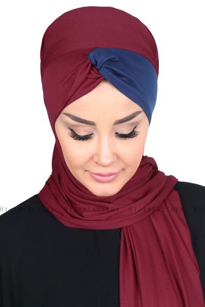 Mikaela - Hijab Cotone Pratico Bordò & Blu Navy