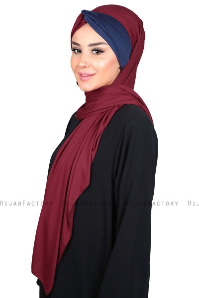Mikaela - Hijab Cotone Pratico Bordò & Blu Navy