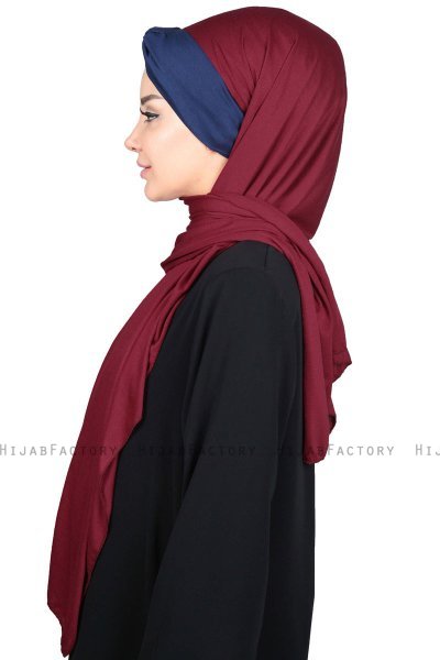 Mikaela - Hijab Cotone Pratico Bordò & Blu Navy