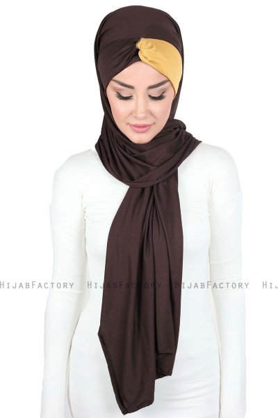 Mikaela - Hijab Cotone Pratico Marrone & Mostarda