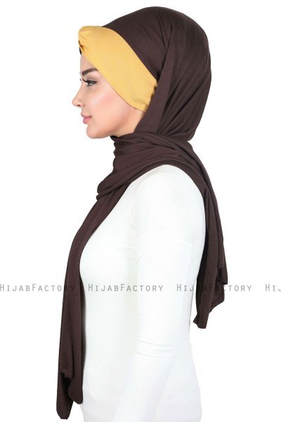 Mikaela - Hijab Cotone Pratico Marrone & Mostarda
