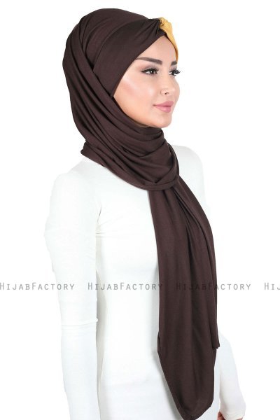 Mikaela - Hijab Cotone Pratico Marrone & Mostarda