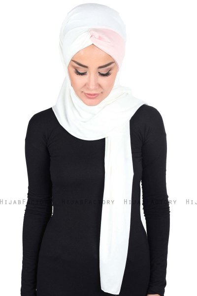 Mikaela - Hijab Cotone Pratico Creme & Rosa Antico