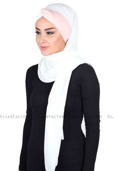 Mikaela - Hijab Cotone Pratico Creme & Rosa Antico
