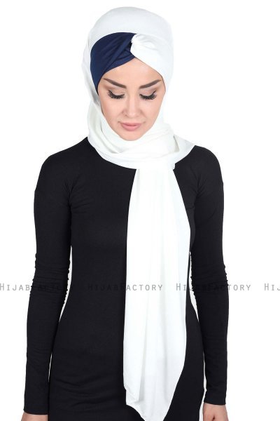 Mikaela - Hijab Cotone Pratico Creme & Blu Navy