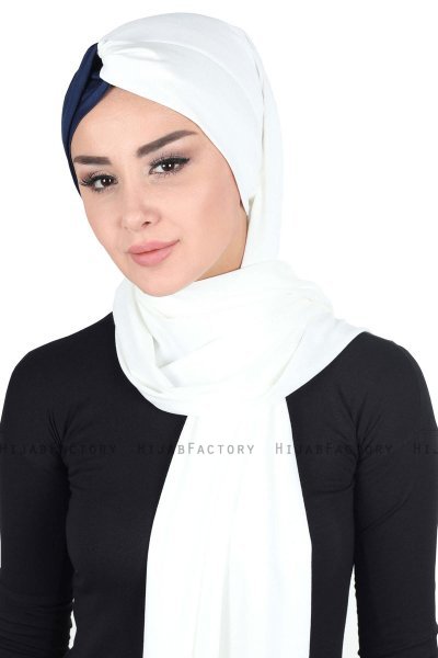 Mikaela - Hijab Cotone Pratico Creme & Blu Navy