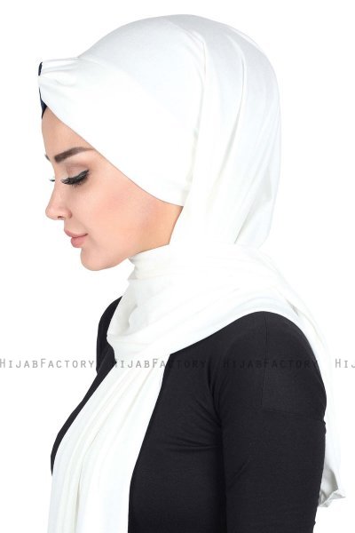 Mikaela - Hijab Cotone Pratico Creme & Blu Navy