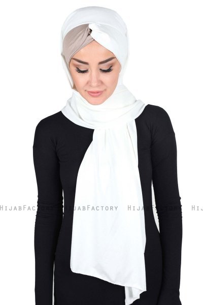 Mikaela - Hijab Cotone Pratico Creme & Taupe