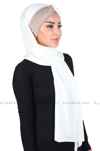 Mikaela - Hijab Cotone Pratico Creme & Taupe