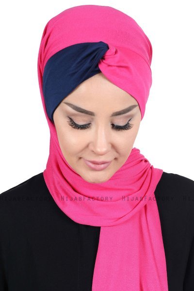 Mikaela - Hijab Cotone Pratico Fucsia & Blu Navy