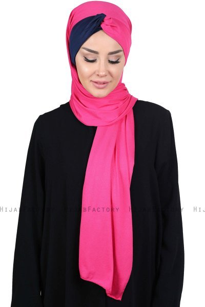 Mikaela - Hijab Cotone Pratico Fucsia & Blu Navy