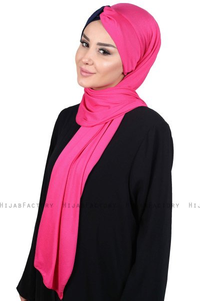 Mikaela - Hijab Cotone Pratico Fucsia & Blu Navy