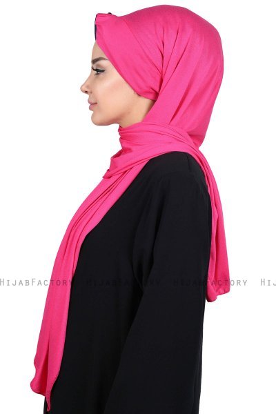 Mikaela - Hijab Cotone Pratico Fucsia & Blu Navy