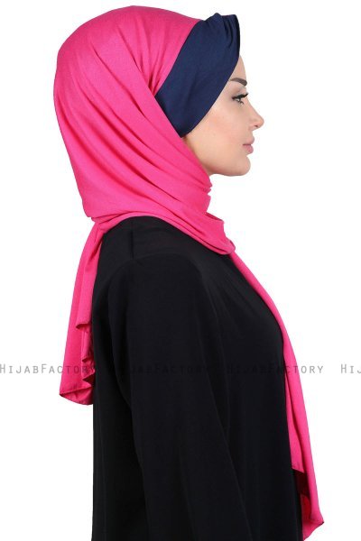 Mikaela - Hijab Cotone Pratico Fucsia & Blu Navy
